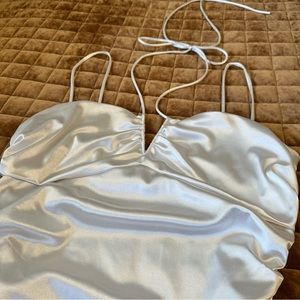 White satin halter bodysuit